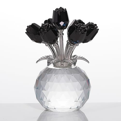 Rose Flower Crystal Figurine with Vase Table Decor Ornament