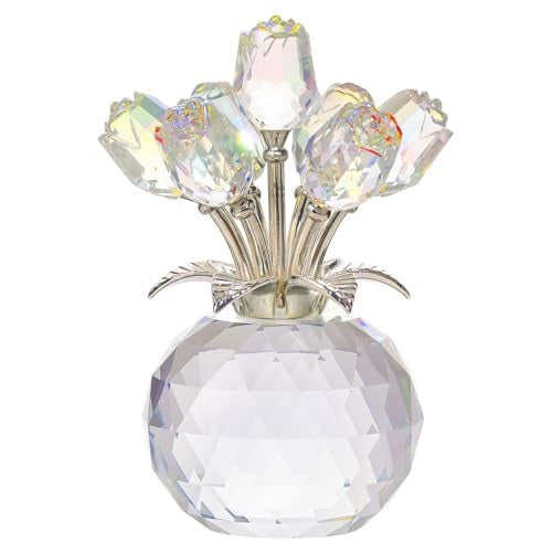 Rose Flower Crystal Figurine with Vase Table Decor Ornament
