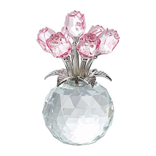 Rose Flower Crystal Figurine with Vase Table Decor Ornament