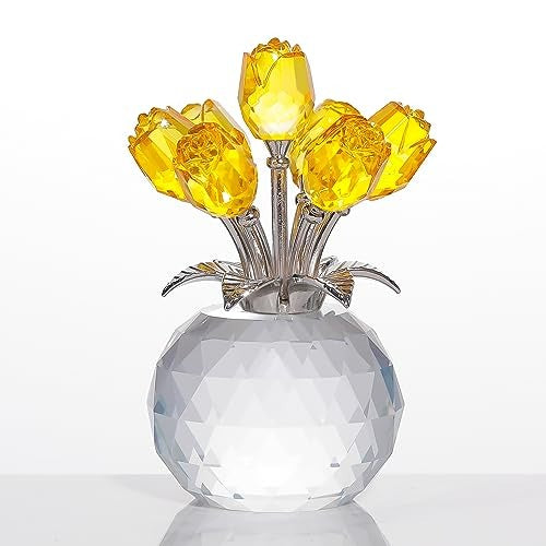 Rose Flower Crystal Figurine with Vase Table Decor Ornament