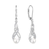 6mm Freshwater Cultured Pearl Infinity Leverback Dangle Earrings