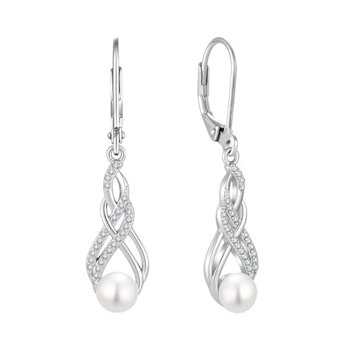 6mm Freshwater Cultured Pearl Infinity Leverback Dangle Earrings