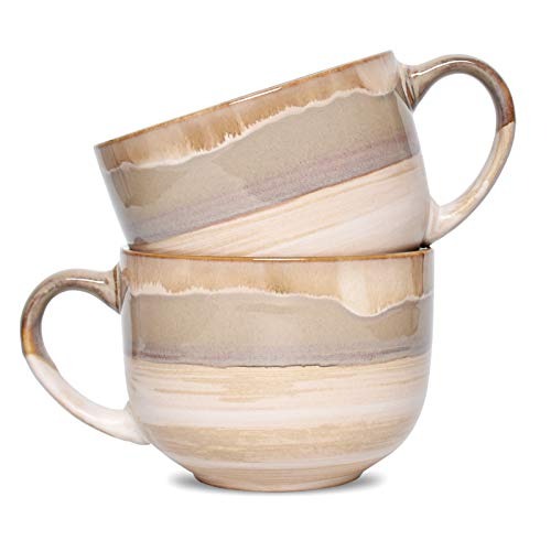 Large Ceramic Coffee Mug Set of 2 Stoneware Jumbo Latte Mugs