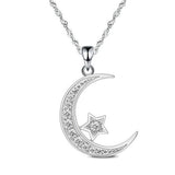 Velvet Moon Silver Crescent Moon Star Necklace