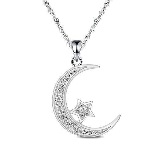 Velvet Moon Silver Crescent Moon Star Necklace