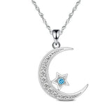 Velvet Moon Silver Crescent Moon Star Necklace