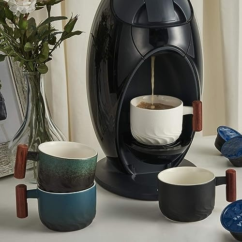6oz Ceramic Espresso Cups with Wooden Handle Small Coffee Cups