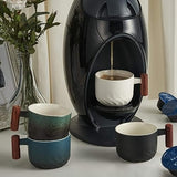 6oz Ceramic Espresso Cups with Wooden Handle Small Coffee Cups