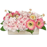 Hydrangea Artificial Flowers in Wooden Pot Floral Arrangement