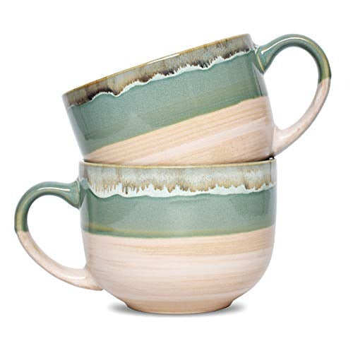 Large Ceramic Coffee Mug Set of 2 Stoneware Jumbo Latte Mugs