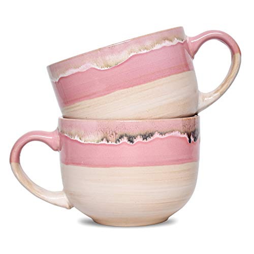 Large Ceramic Coffee Mug Set of 2 Stoneware Jumbo Latte Mugs