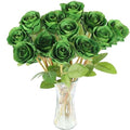 12 Pcs Silk Faux Green Rose Bouquet for Spring Home Decoration