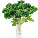 12 Pcs Silk Faux Green Rose Bouquet for Spring Home Decoration