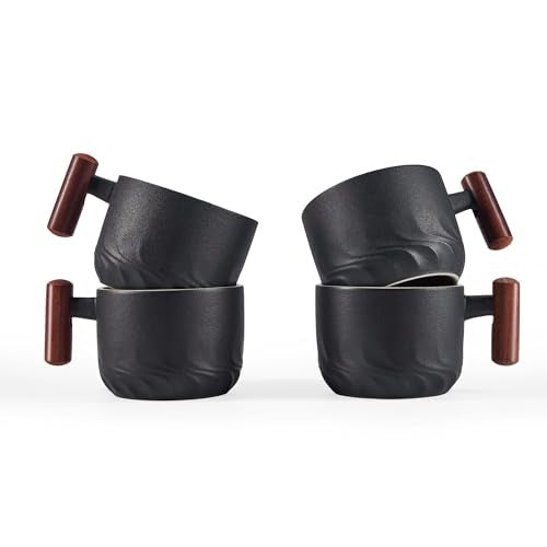 6oz Ceramic Espresso Cups with Wooden Handle Small Coffee Cups
