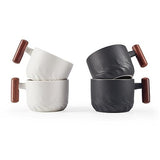 6oz Ceramic Espresso Cups with Wooden Handle Small Coffee Cups