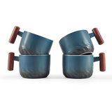 6oz Ceramic Espresso Cups with Wooden Handle Small Coffee Cups