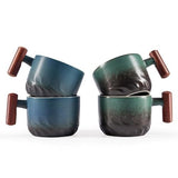 6oz Ceramic Espresso Cups with Wooden Handle Small Coffee Cups