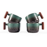 6oz Ceramic Espresso Cups with Wooden Handle Small Coffee Cups