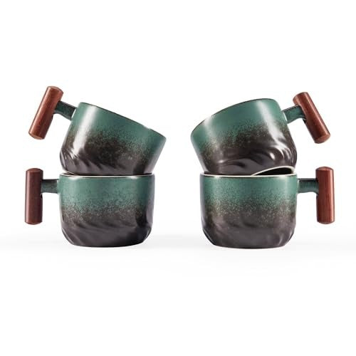 6oz Ceramic Espresso Cups with Wooden Handle Small Coffee Cups