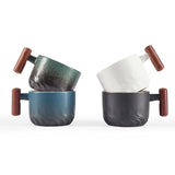 6oz Ceramic Espresso Cups with Wooden Handle Small Coffee Cups