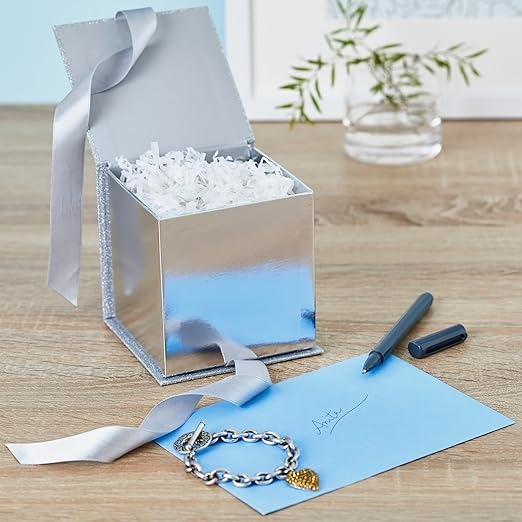 Small Glitter Gift Box with Bow and Shredded Paper Fill