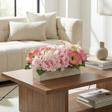 Hydrangea Artificial Flowers in Wooden Pot Floral Arrangement