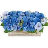 Hydrangea Artificial Flowers in Wooden Pot Floral Arrangement
