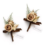 2pcs Artificial Groom Groomsmen Wedding Boutonniere Set