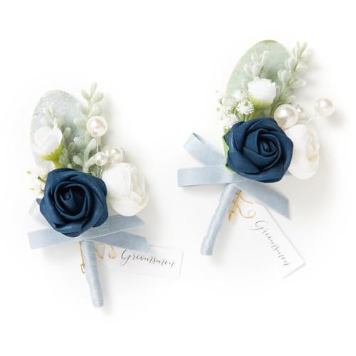 2pcs Artificial Groom Groomsmen Wedding Boutonniere Set