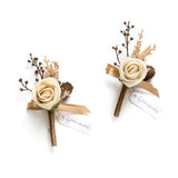 2pcs Artificial Groom Groomsmen Wedding Boutonniere Set
