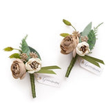2pcs Artificial Groom Groomsmen Wedding Boutonniere Set