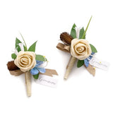 2pcs Artificial Groom Groomsmen Wedding Boutonniere Set