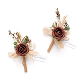 2pcs Artificial Groom Groomsmen Wedding Boutonniere Set