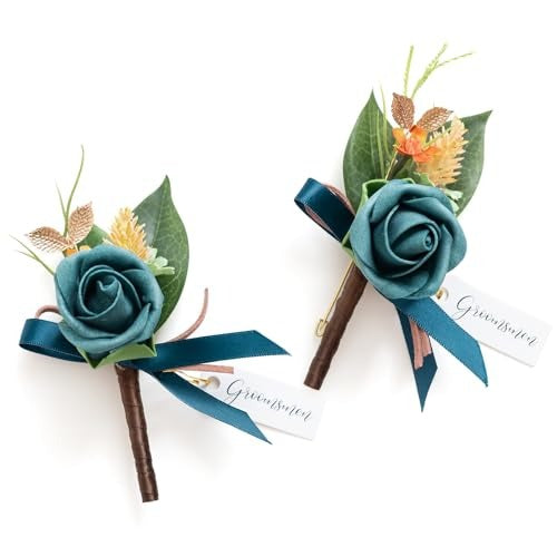 2pcs Artificial Groom Groomsmen Wedding Boutonniere Set