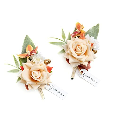 2pcs Artificial Groom Groomsmen Wedding Boutonniere Set