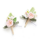 2pcs Artificial Groom Groomsmen Wedding Boutonniere Set