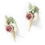 2pcs Artificial Groom Groomsmen Wedding Boutonniere Set