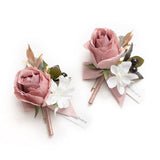 2pcs Artificial Groom Groomsmen Wedding Boutonniere Set