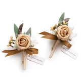 2pcs Artificial Groom Groomsmen Wedding Boutonniere Set