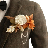 2pcs Artificial Groom Groomsmen Wedding Boutonniere Set