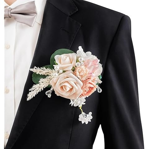 2pcs Artificial Groom Groomsmen Wedding Boutonniere Set