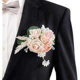 2pcs Artificial Groom Groomsmen Wedding Boutonniere Set